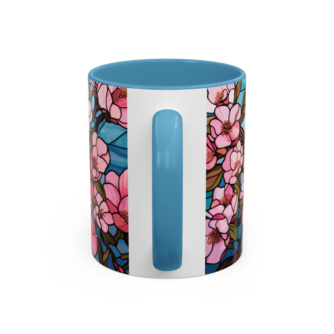 Stained Glass Look Cherry Blossom Coffee Mug Pink Floral Ceramic Tea Cup