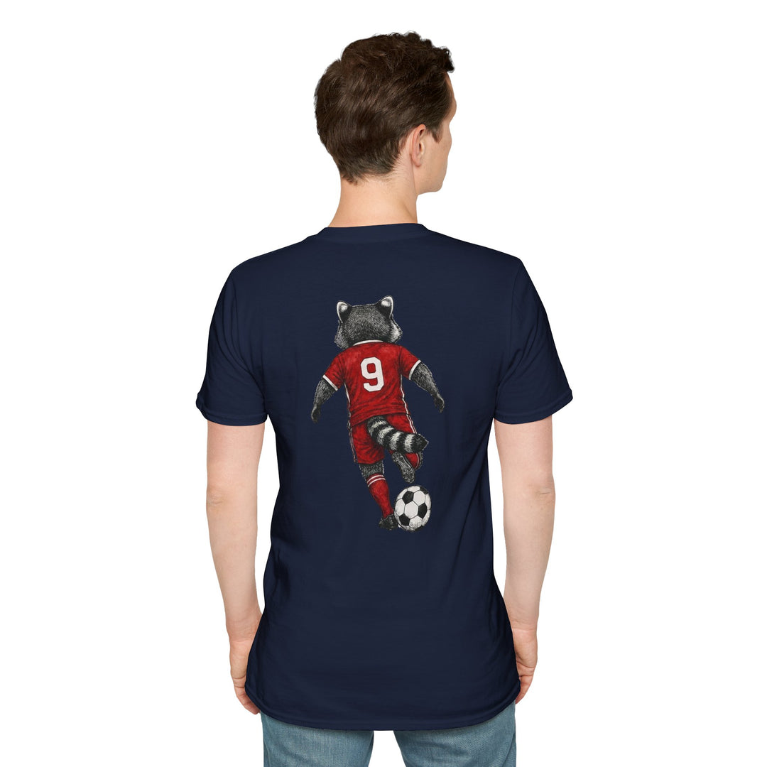 Raccoon Soccer Player T‑Shirt Cute Animal Jersey with Number 9 Unisex