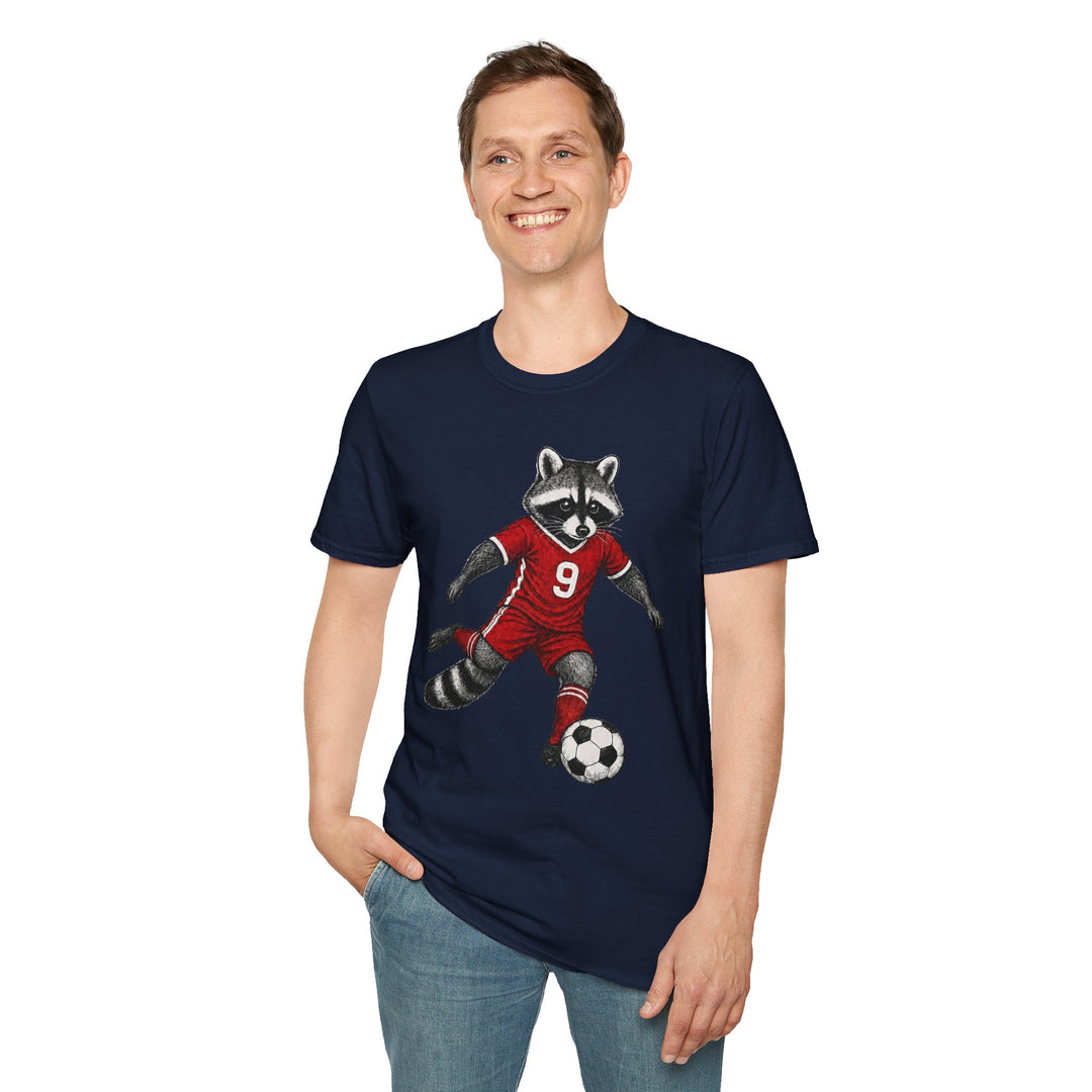 Raccoon Soccer Player T‑Shirt Cute Animal Jersey with Number 9 Unisex