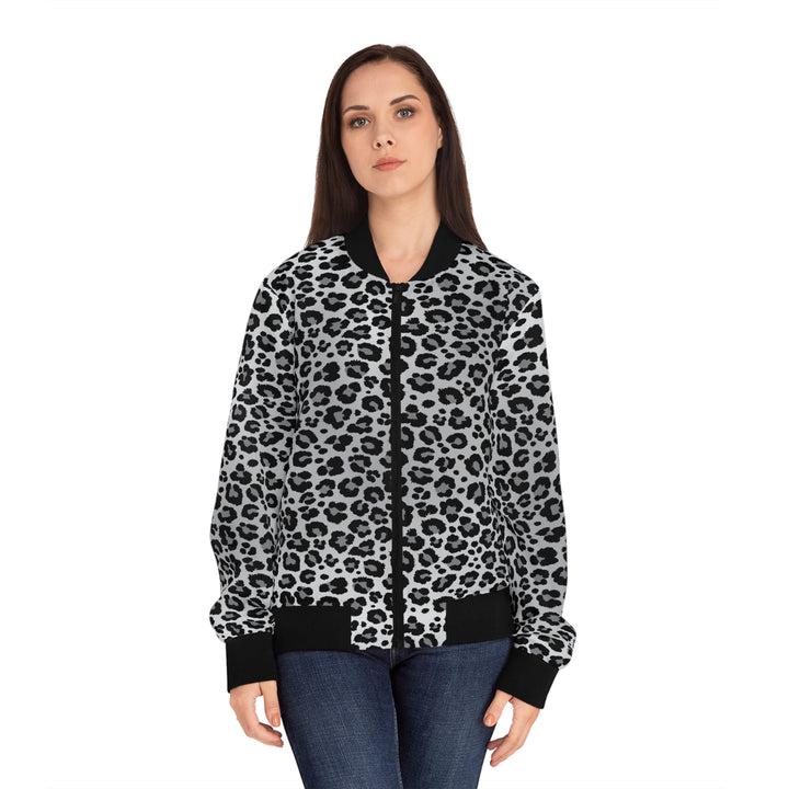 Snow Leopard Bomber Jacket Leopard Print Gifts For Her Trendy Chic Outerwear For Fashionistas