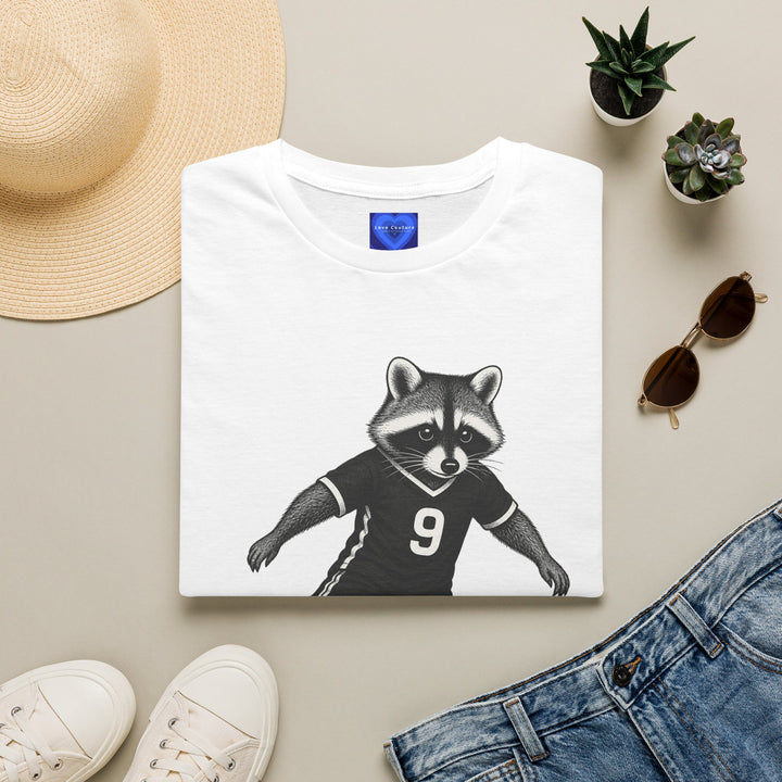 Raccoon Soccer T-Shirt — Cute Mascot Jersey Graphic (Number 9)