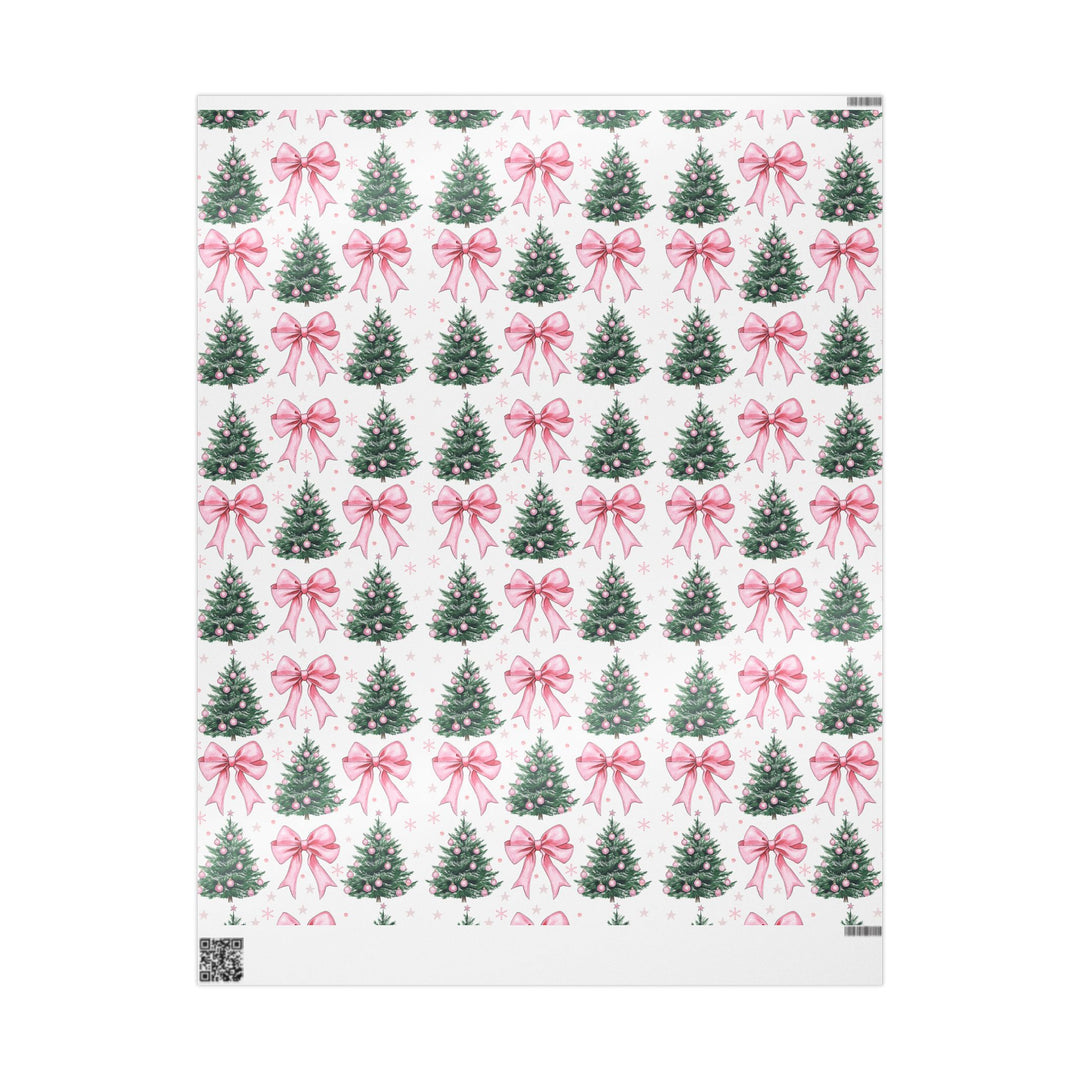 Festive Christmas Wrapping Paper with Pink Bows and Wreaths