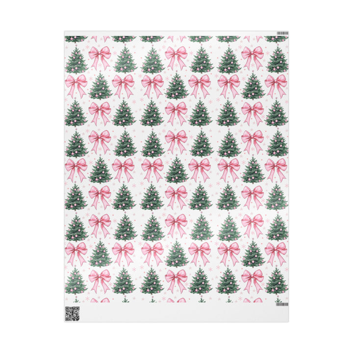 Festive Christmas Wrapping Paper with Pink Bows and Wreaths