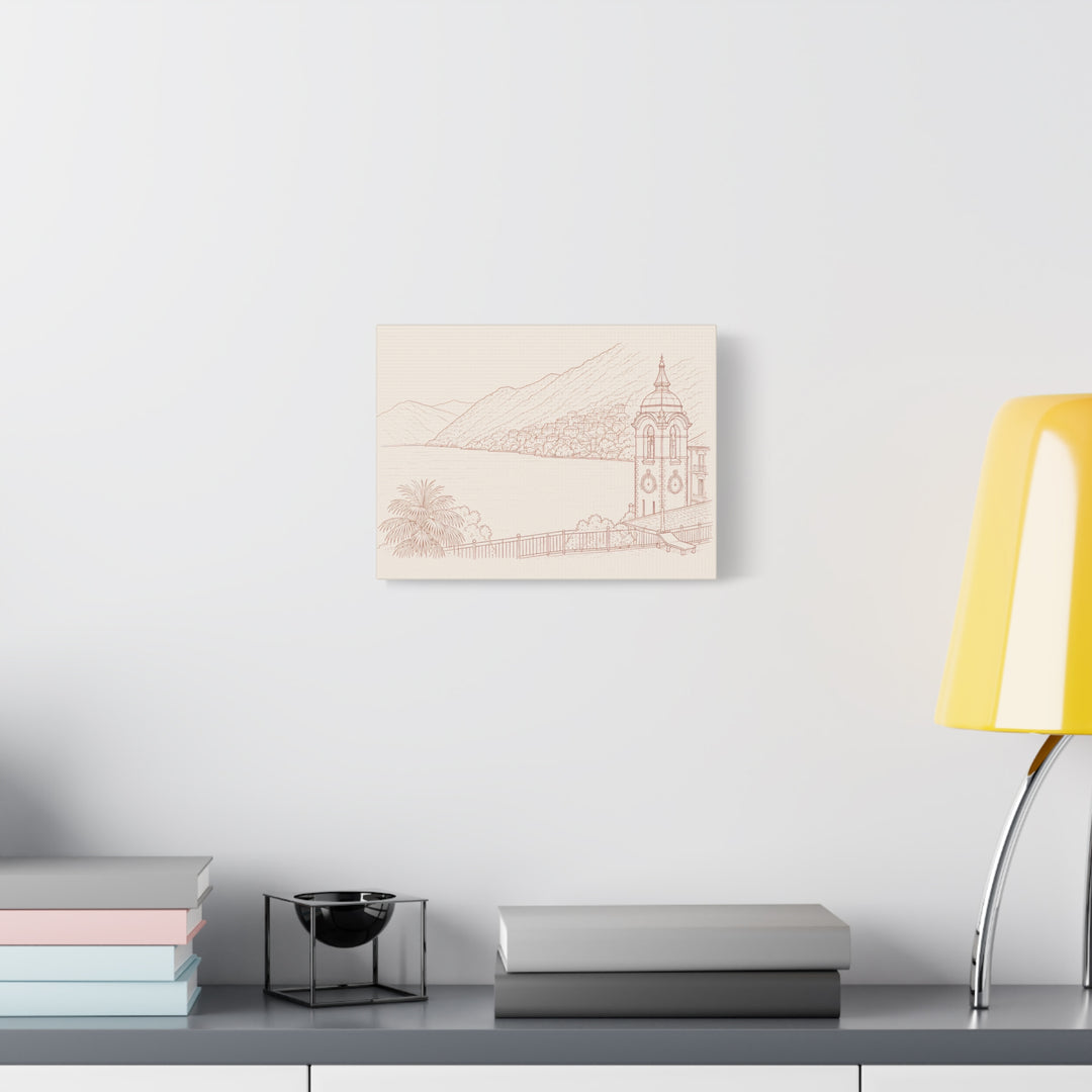 Villa Lago di Como Coastal Sketch Canvas Print  Minimal Seaside Wall Art