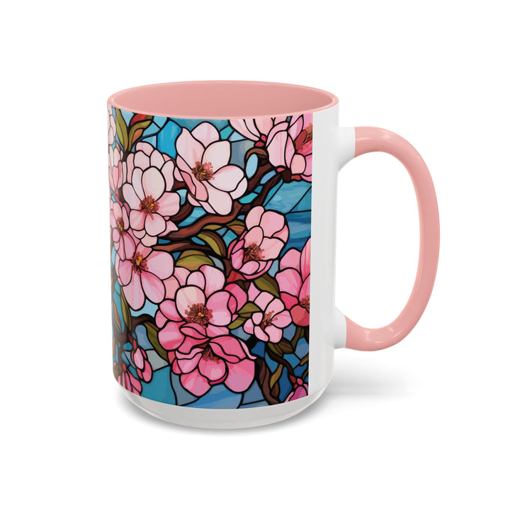 Stained Glass Look Cherry Blossom Coffee Mug Pink Floral Ceramic Tea Cup