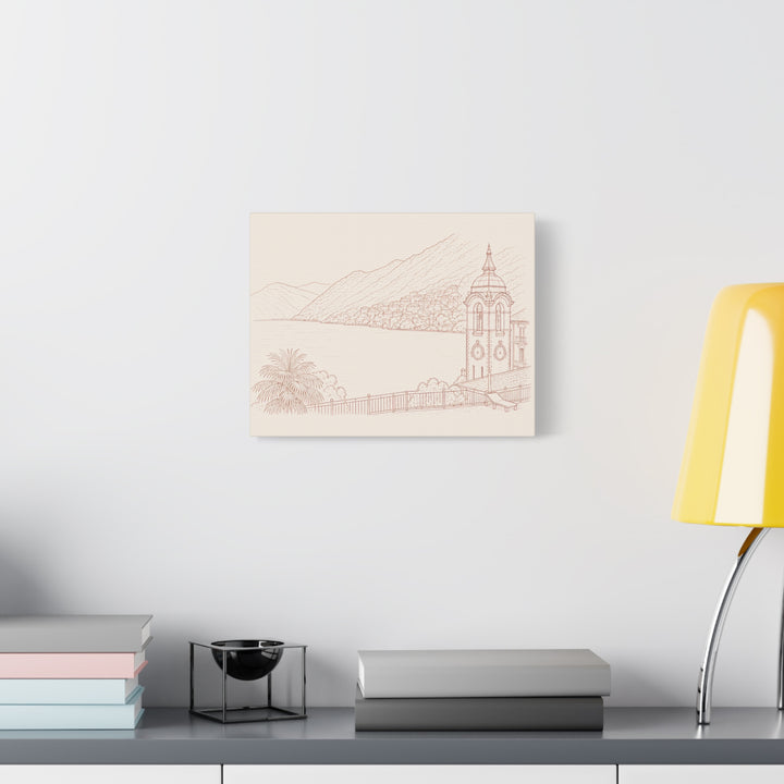 Villa Lago di Como Coastal Sketch Canvas Print  Minimal Seaside Wall Art