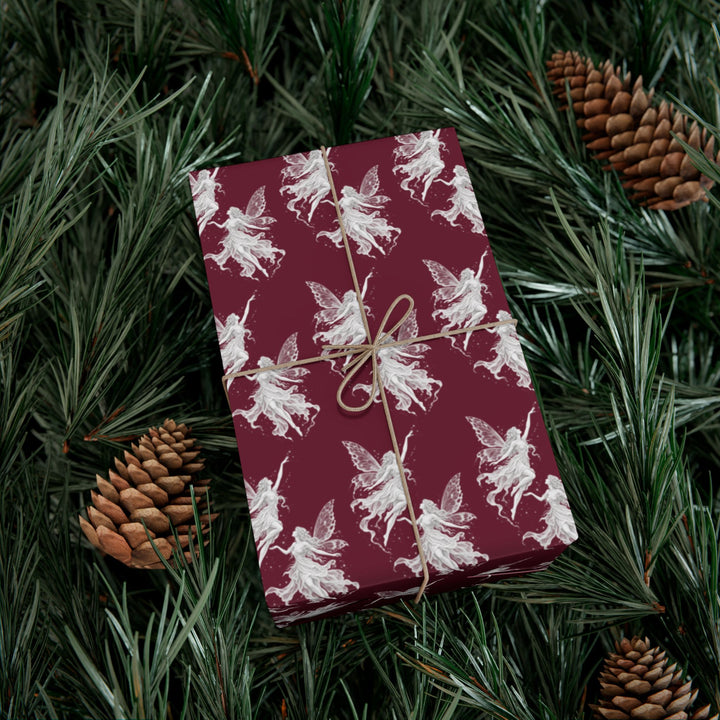 Burgundy Fairy Gift Wrap Paper Dancing Fairies