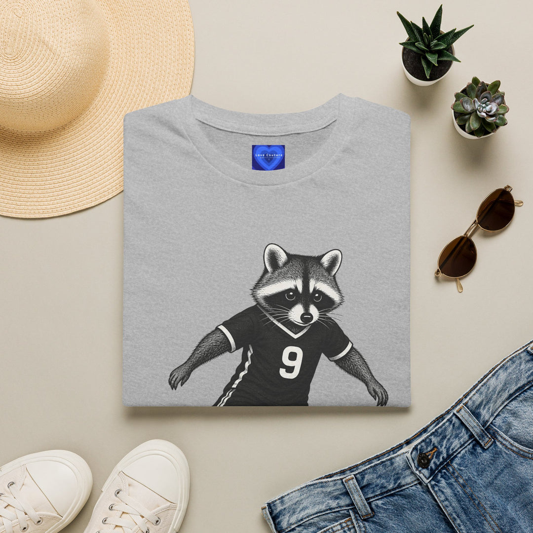 Raccoon Soccer T-Shirt — Cute Mascot Jersey Graphic (Number 9)