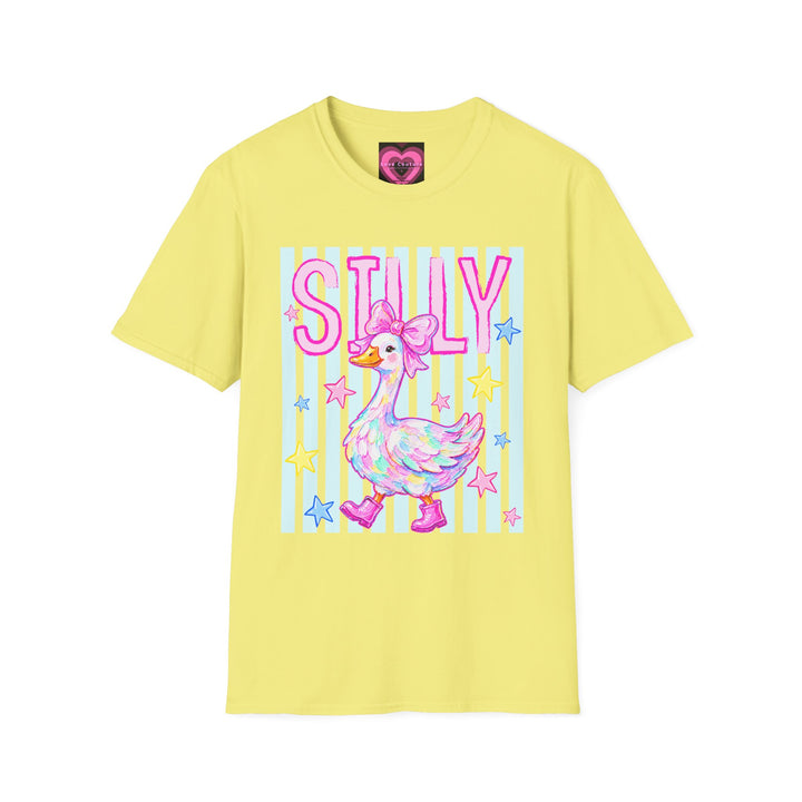 Silly Duck Graphic T-Shirt Pastel Cute Bird Tee with Bow Back To School