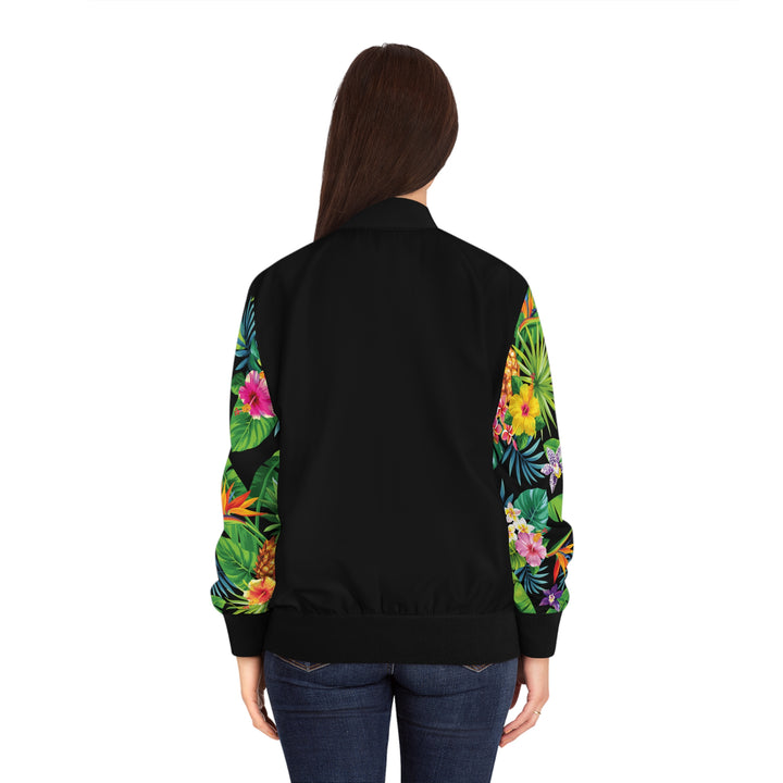 Tropical Print Bomber Jacket Women's Tropical Floral Bomber