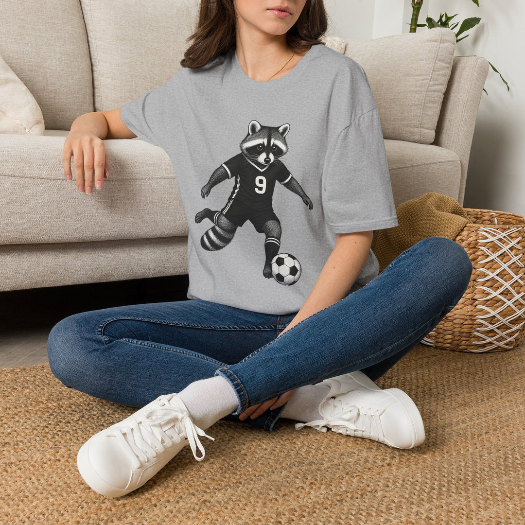 Raccoon Soccer T-Shirt — Cute Mascot Jersey Graphic (Number 9)