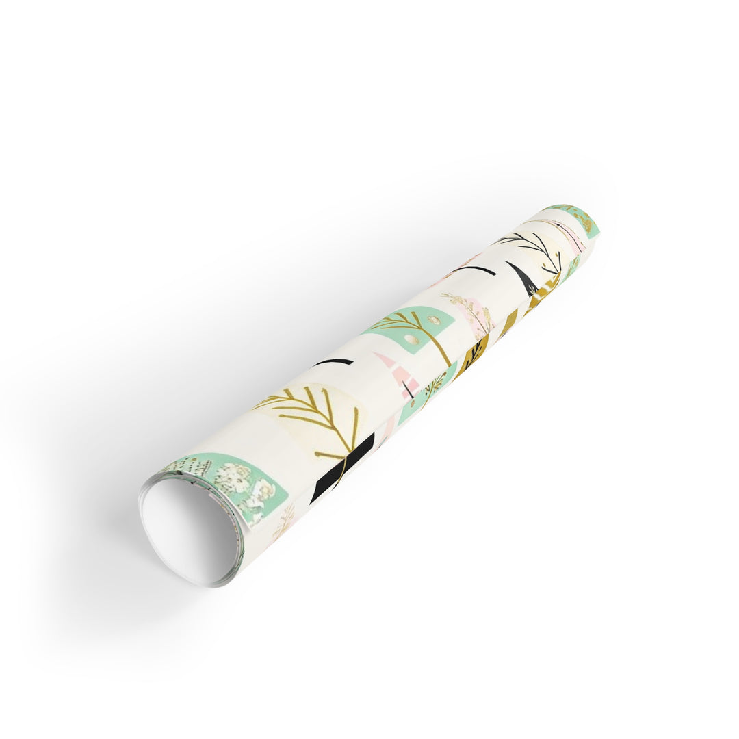 Retro Christmas Trees Gift Wrapping Paper Roll, Eco-friendly Gift Wrap, Holiday Gift Wrap, Christmas