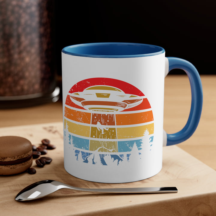 Sasquatch Bigfoot Abducted By Aliens Accent Coffee Mug, 11oz