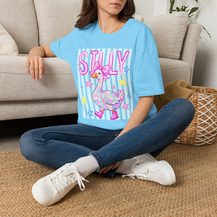 Silly Duck Graphic T-Shirt Pastel Cute Bird Tee with Bow Back To School