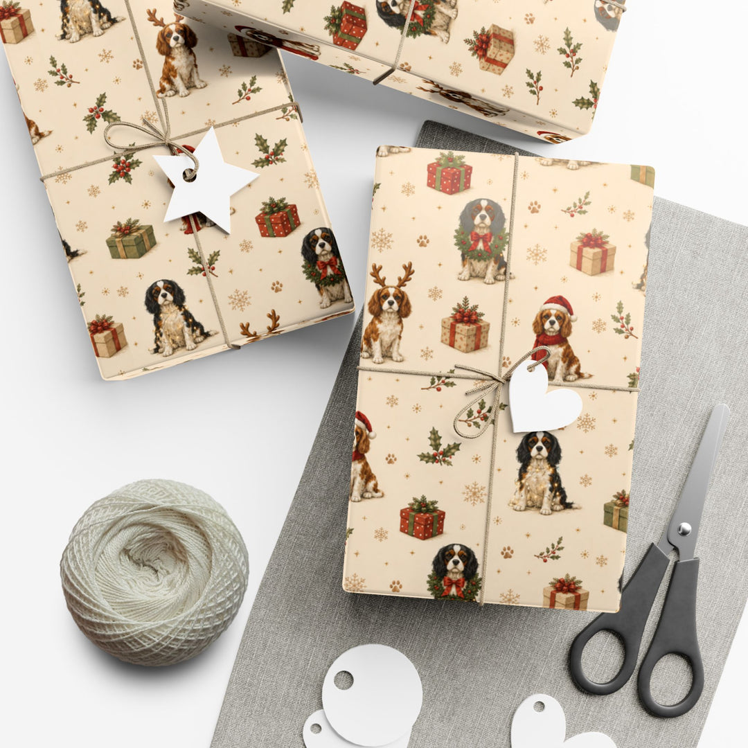 Cavalier King Charles Christmas Wrapping Paper | Luxury Dog Lover Gift Wrap | Holiday Cavalier Christmas Decor | Merry Paws Collection™