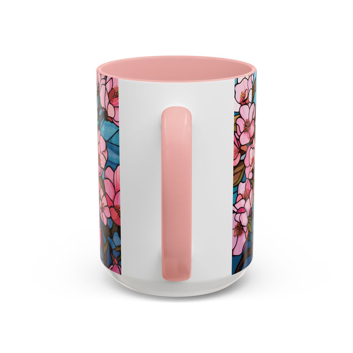 Stained Glass Look Cherry Blossom Coffee Mug Pink Floral Ceramic Tea Cup
