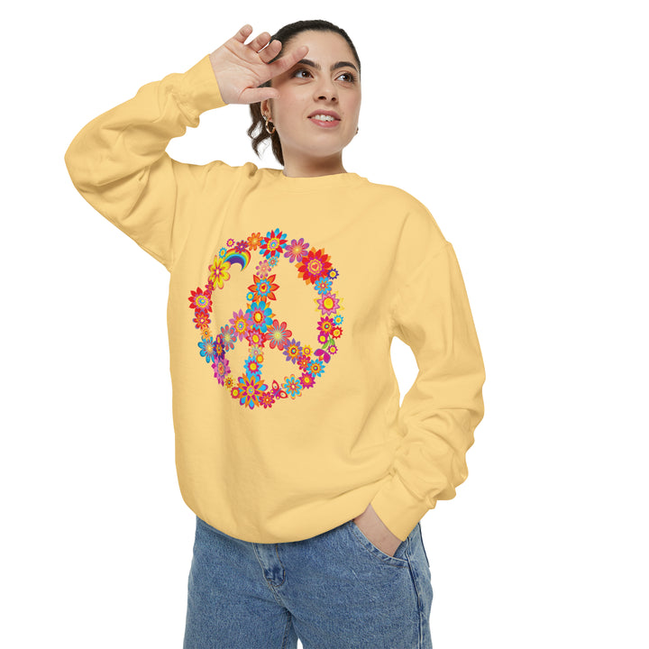 Peace Flower Oversized Garment-Dyed Sweatshirt