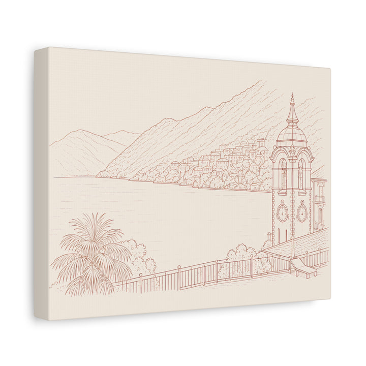 Villa Lago di Como Coastal Sketch Canvas Print  Minimal Seaside Wall Art