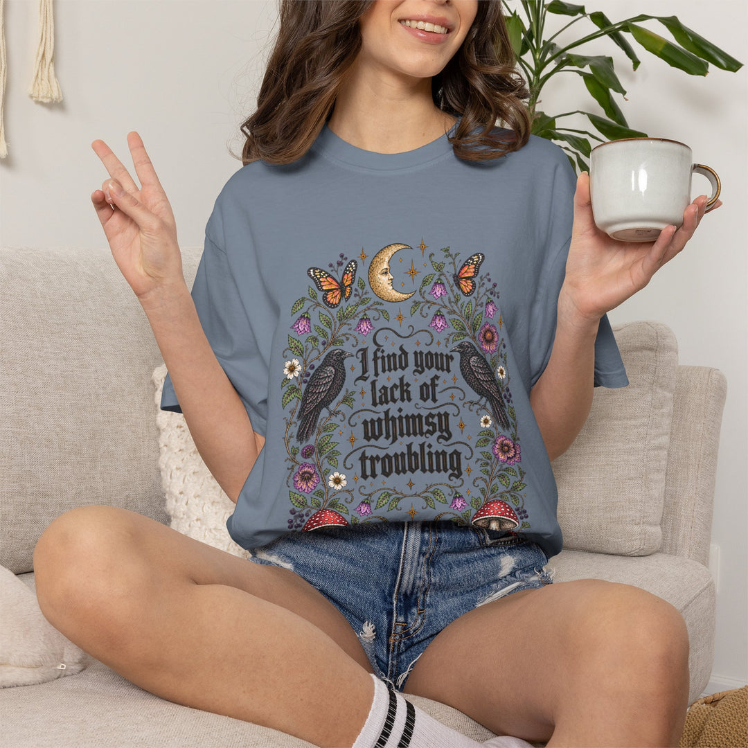 Comfort Colors Lack of Whimsy Crow TShirt, Witchy Autumn Tee, Celestial Moth Raven Halloween Shirt