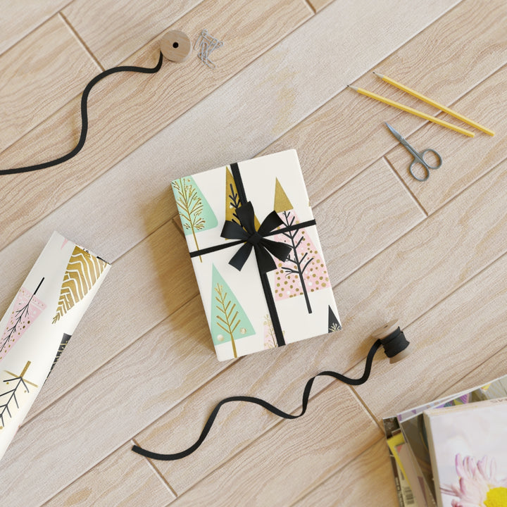 Retro Christmas Trees Gift Wrapping Paper Roll, Eco-friendly Gift Wrap, Holiday Gift Wrap, Christmas