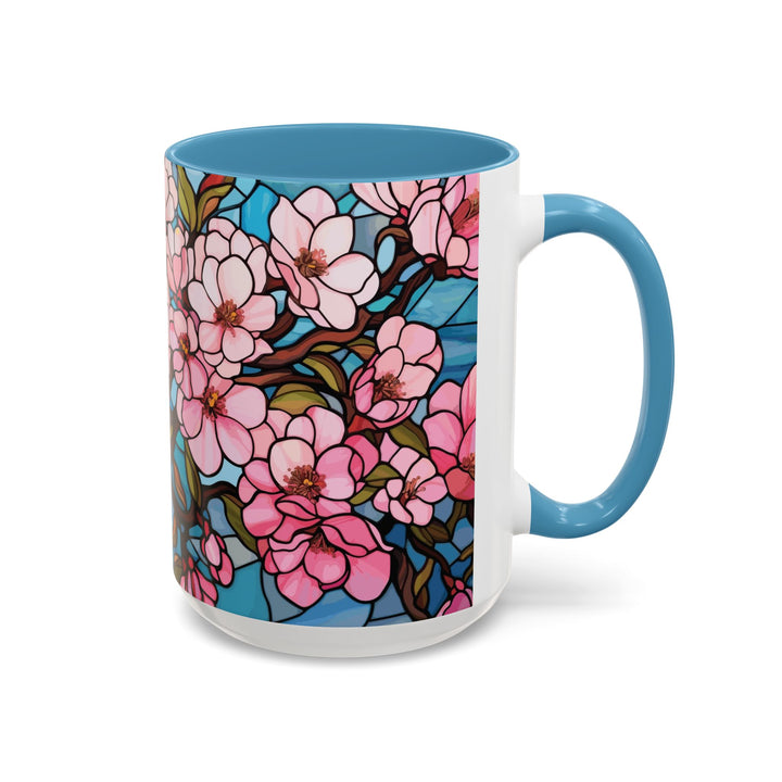 Stained Glass Look Cherry Blossom Coffee Mug Pink Floral Ceramic Tea Cup