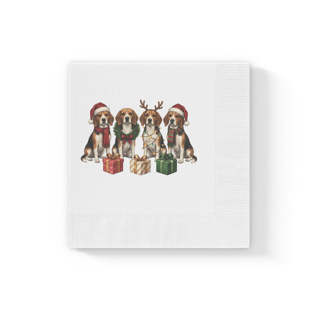 Christmas Beagle Napkins — Festive Holiday Cocktail Napkins with Dogs and Presents