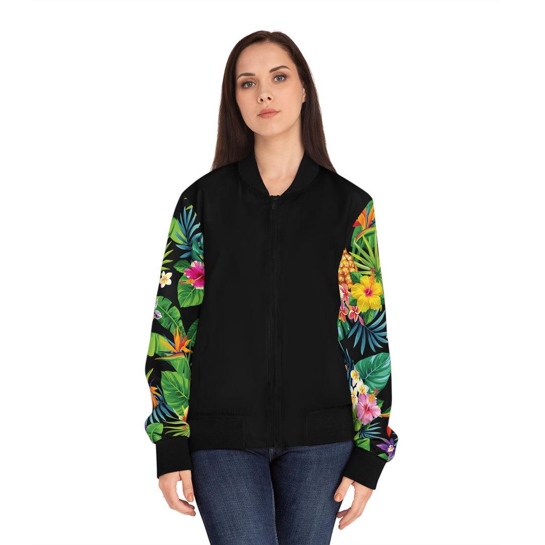 Tropical Print Bomber Jacket Women's Tropical Floral Bomber