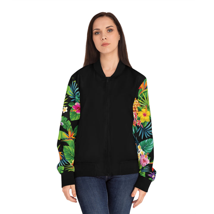 Tropical Print Bomber Jacket Women's Tropical Floral Bomber