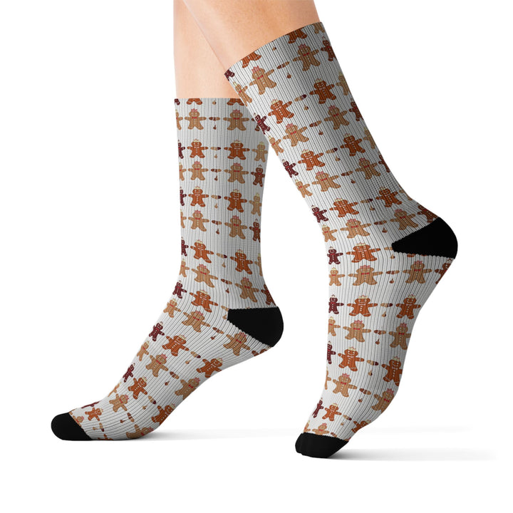 Gingerbread Pattern Sublimation Crew Socks — Festive Holiday Baking Print