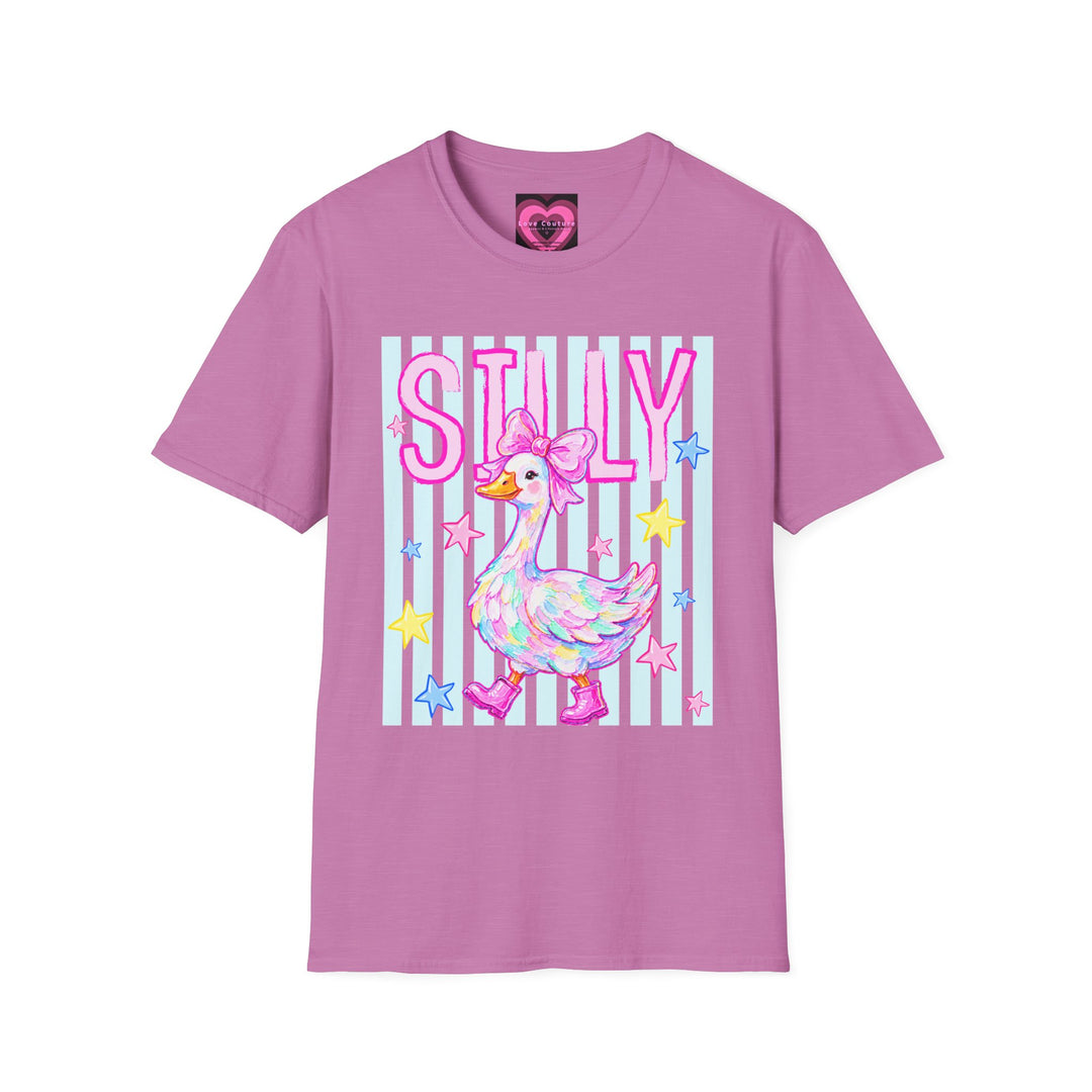 Silly Duck Graphic T-Shirt Pastel Cute Bird Tee with Bow Back To School