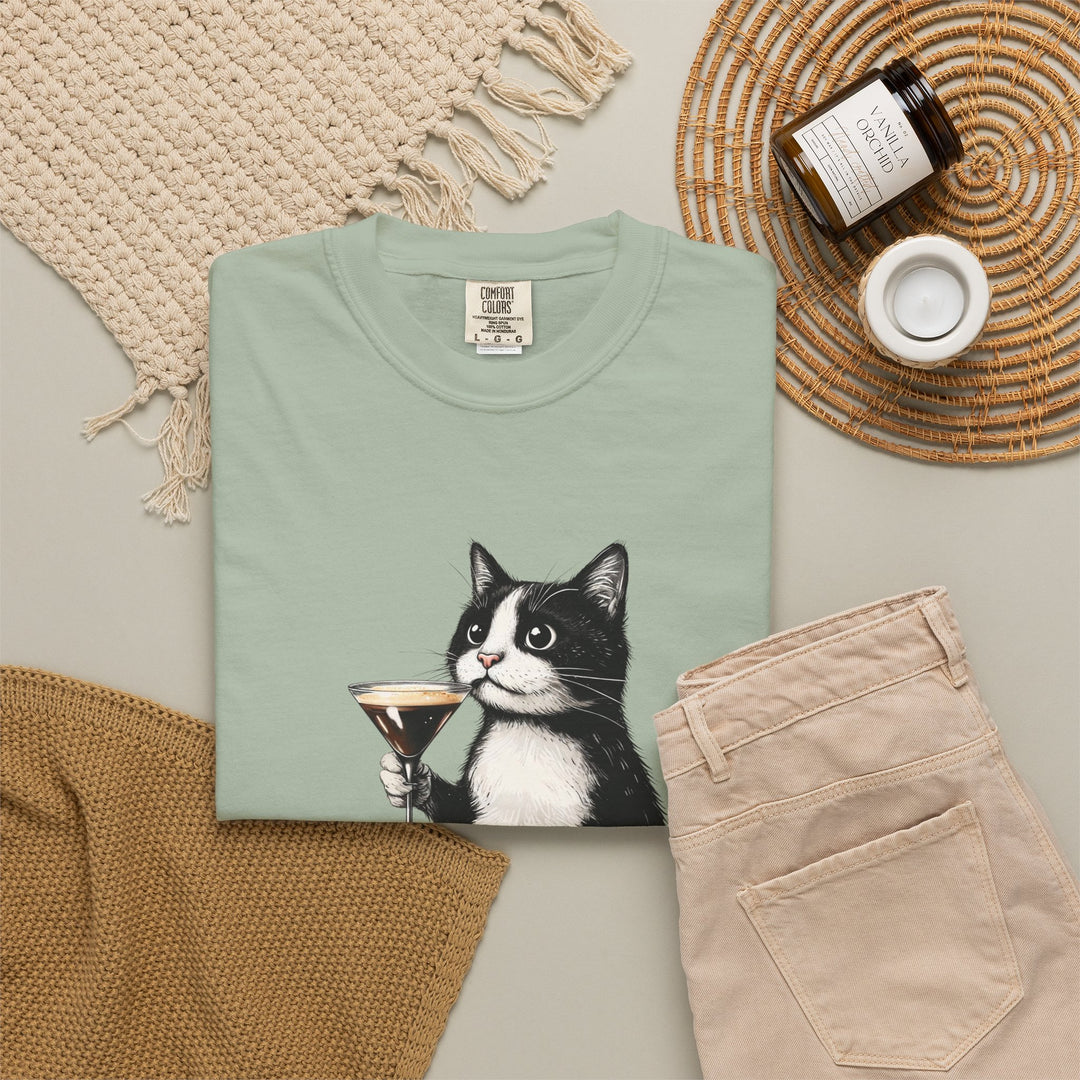 Cat with Cocktail TShirt Tuxedo Cat Drinking Martini Cute Graphic Tee