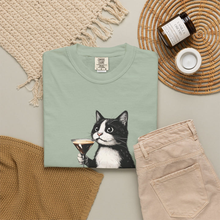 Cat with Cocktail TShirt Tuxedo Cat Drinking Martini Cute Graphic Tee