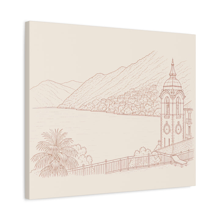 Villa Lago di Como Coastal Sketch Canvas Print  Minimal Seaside Wall Art