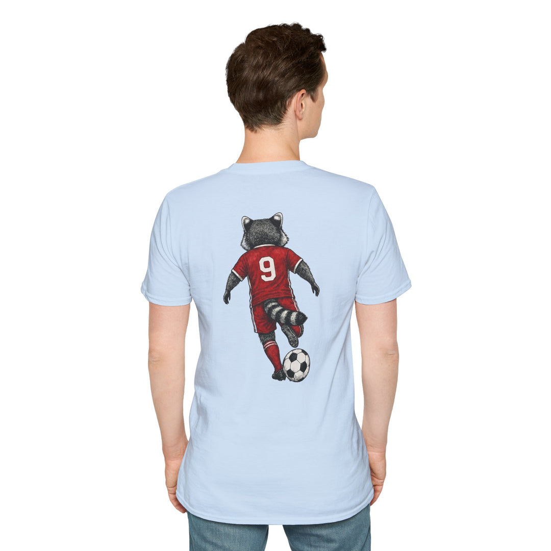 Raccoon Soccer Player T‑Shirt Cute Animal Jersey with Number 9 Unisex