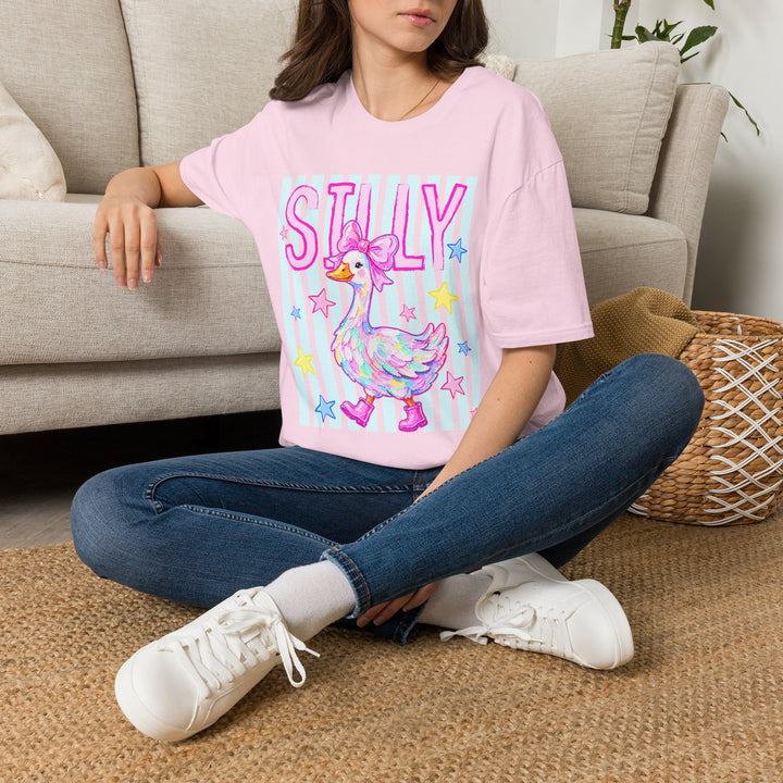 Silly Duck Graphic T-Shirt Pastel Cute Bird Tee with Bow Back To School
