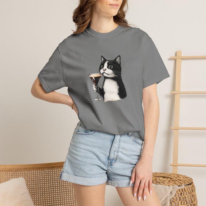 Cat with Cocktail TShirt Tuxedo Cat Drinking Martini Cute Graphic Tee