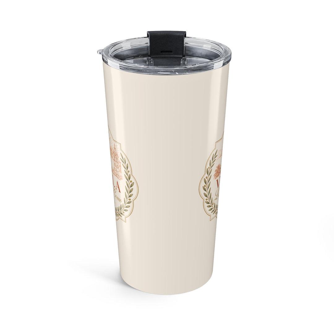 Villa Lago di Como 20oz Tumbler Cream Travel Cup with Rose Wreath Design