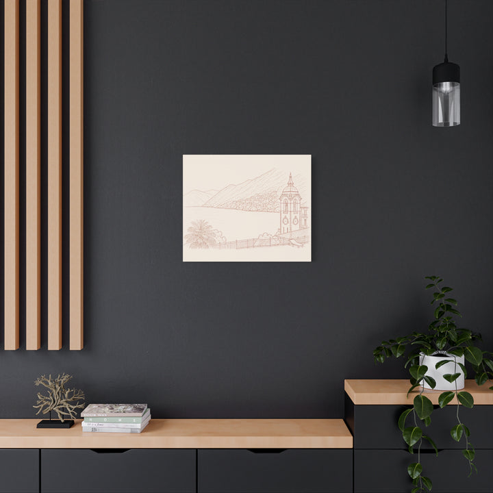 Villa Lago di Como Coastal Sketch Canvas Print  Minimal Seaside Wall Art