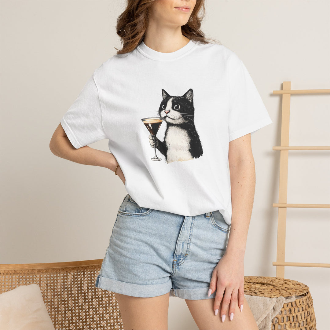 Cat with Cocktail TShirt Tuxedo Cat Drinking Martini Cute Graphic Tee
