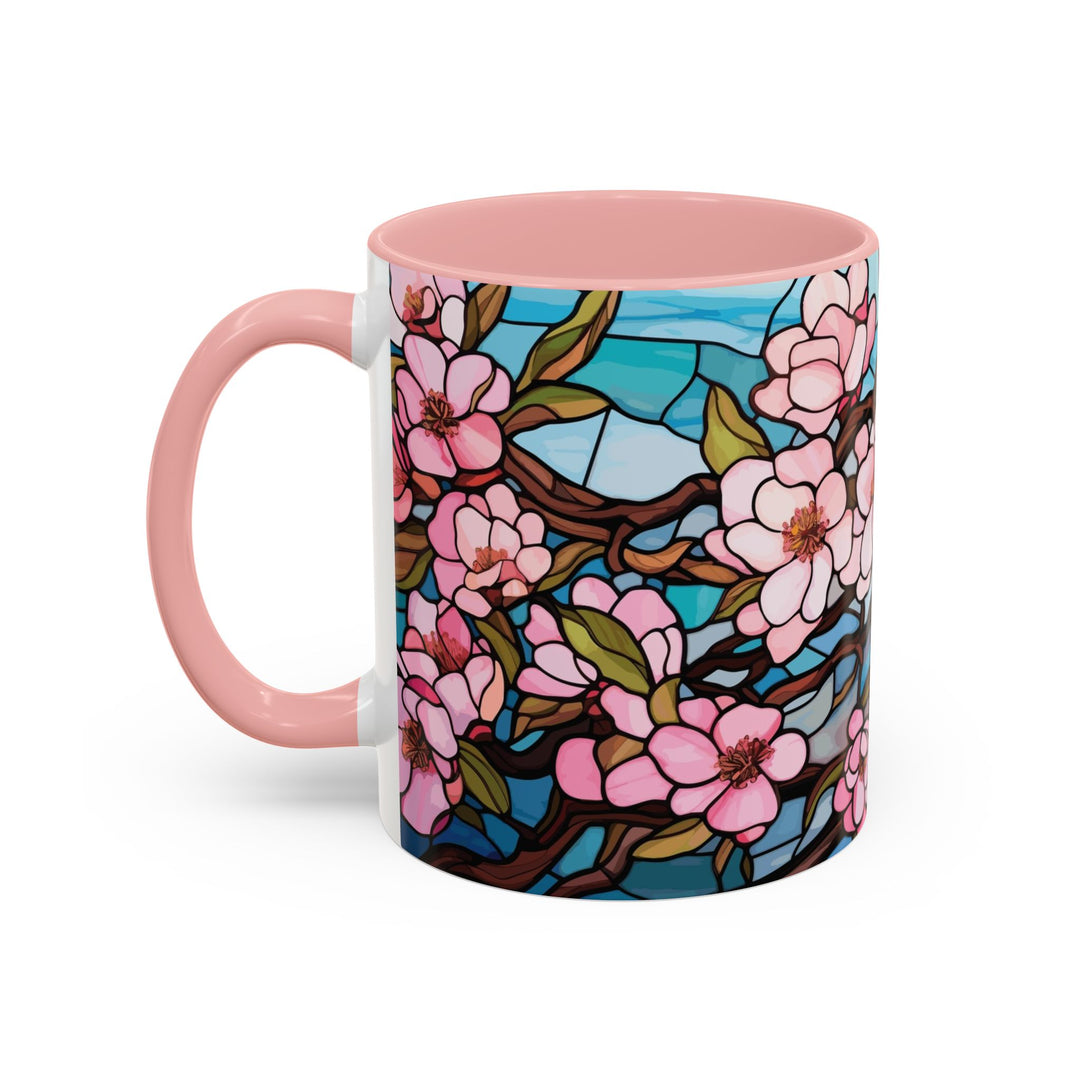Stained Glass Look Cherry Blossom Coffee Mug Pink Floral Ceramic Tea Cup