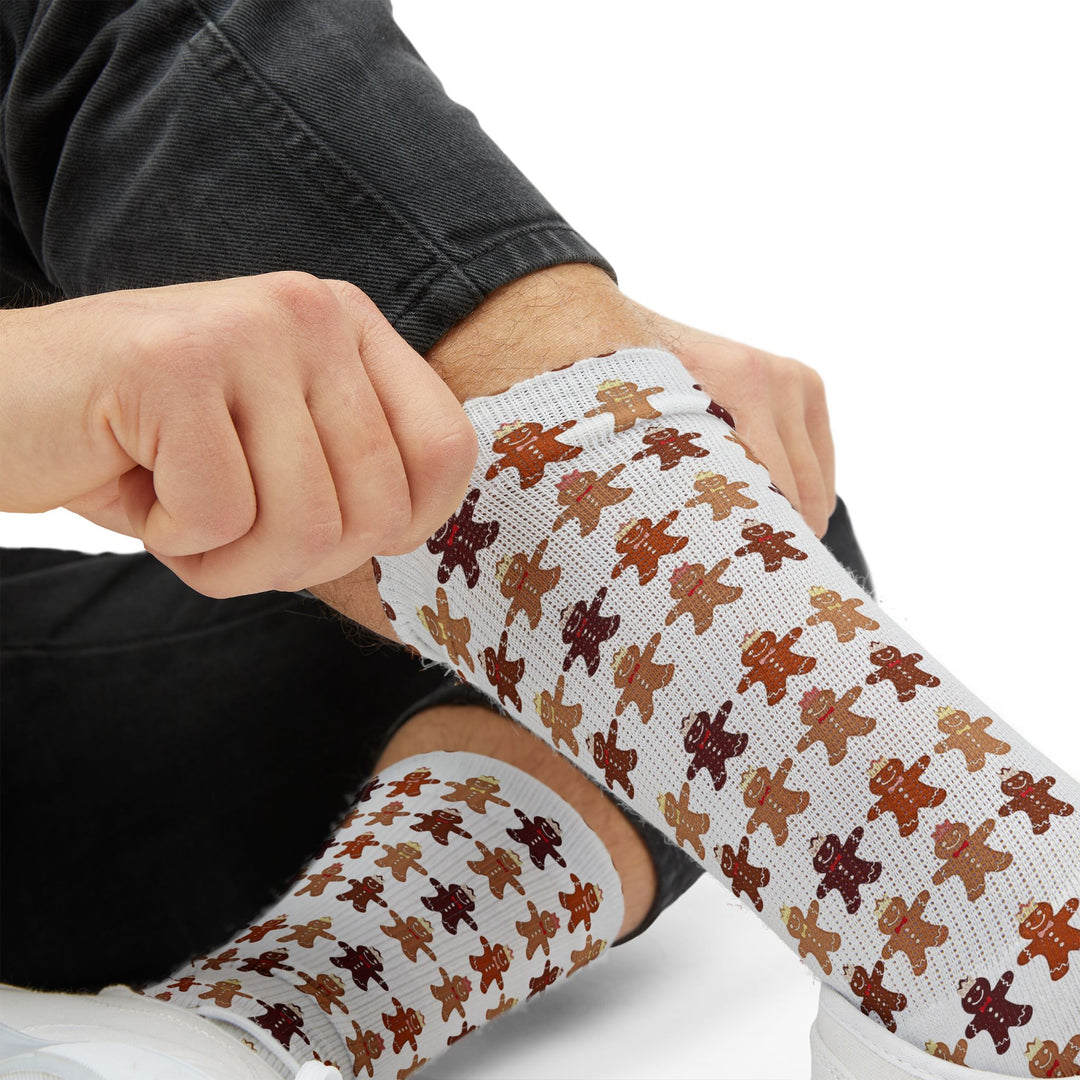 Gingerbread Pattern Sublimation Crew Socks — Festive Holiday Baking Print