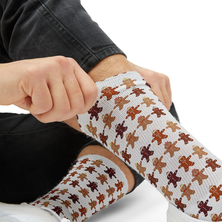 Gingerbread Pattern Sublimation Crew Socks — Festive Holiday Baking Print