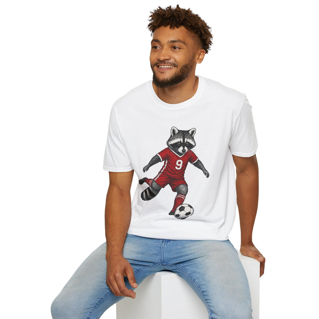 Raccoon Soccer Player T‑Shirt Cute Animal Jersey with Number 9 Unisex