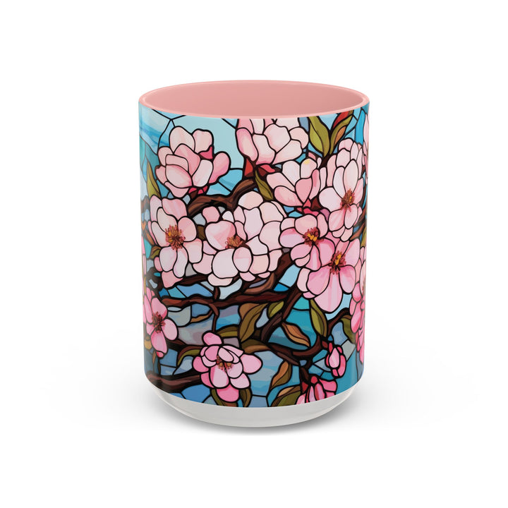 Stained Glass Look Cherry Blossom Coffee Mug Pink Floral Ceramic Tea Cup