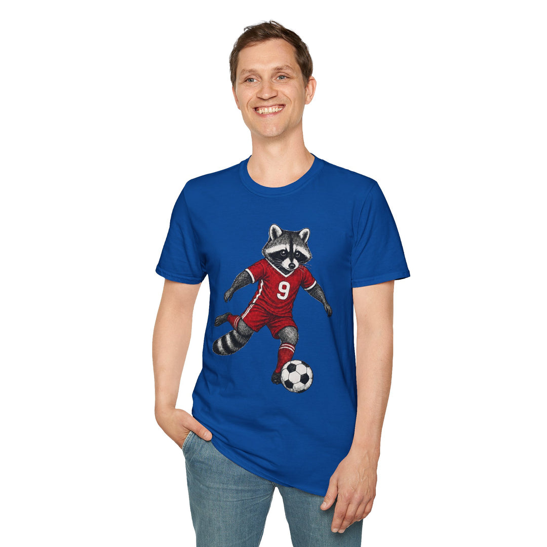 Raccoon Soccer Player T‑Shirt Cute Animal Jersey with Number 9 Unisex