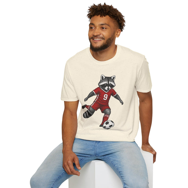 Raccoon Soccer Player T‑Shirt Cute Animal Jersey with Number 9 Unisex