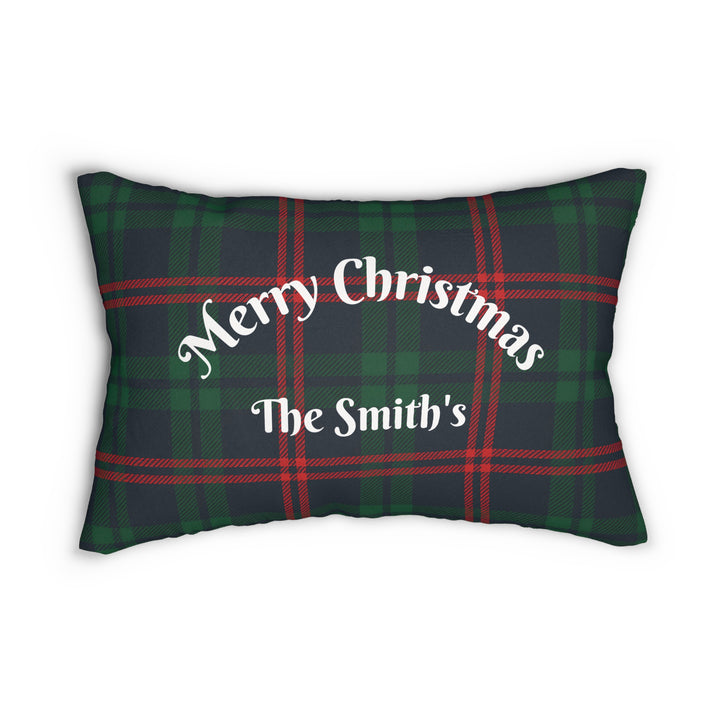 Personalized Merry Christmas Lumbar Pillow Tartan Plaid Custom