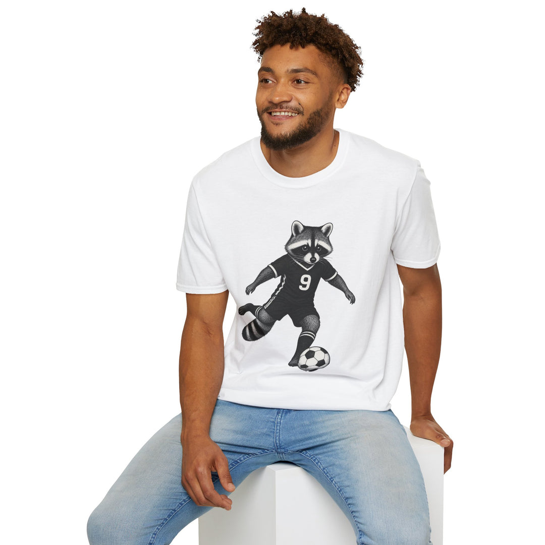 Raccoon Soccer T-Shirt — Cute Mascot Jersey Graphic (Number 9)