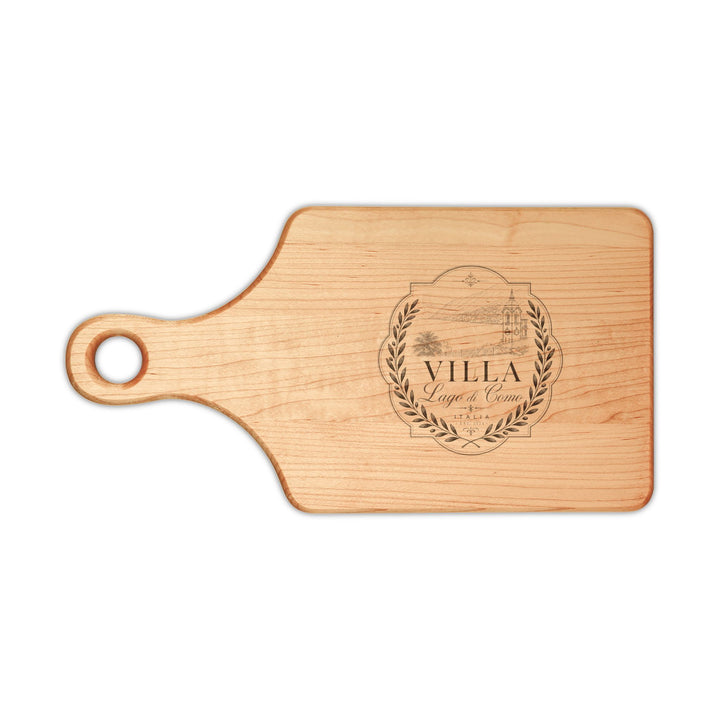Engraved Villa Wreath Wooden Cutting Board — Personalized Kitchen Serving Board
