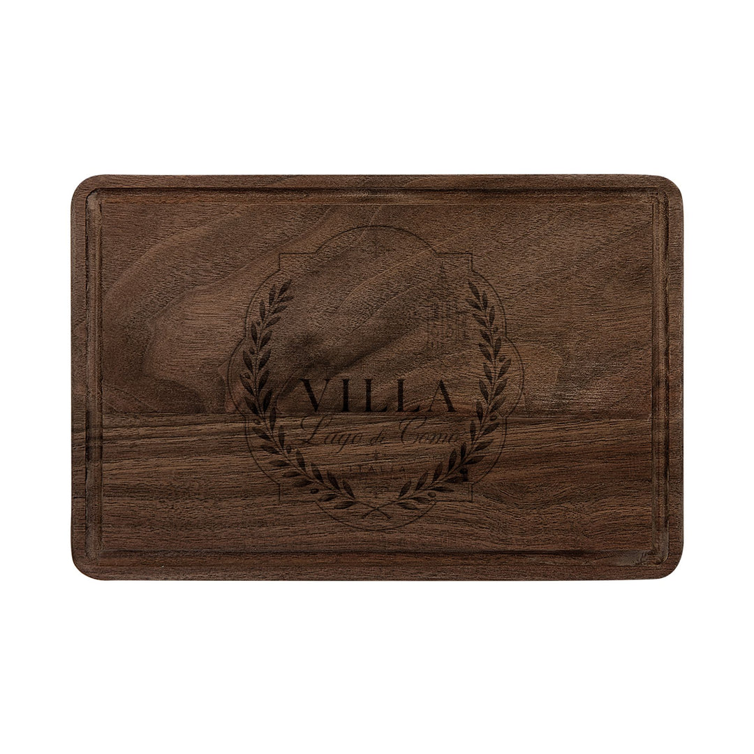 Engraved Villa Wreath Wooden Cutting Board — Personalized Kitchen Serving Board
